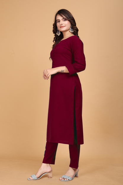 ROSHNI RAYON KURTI AND PANT SET MAROON