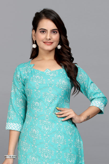 VANSHITA PRINTED KURTI AND PANT SET SKY BLUE