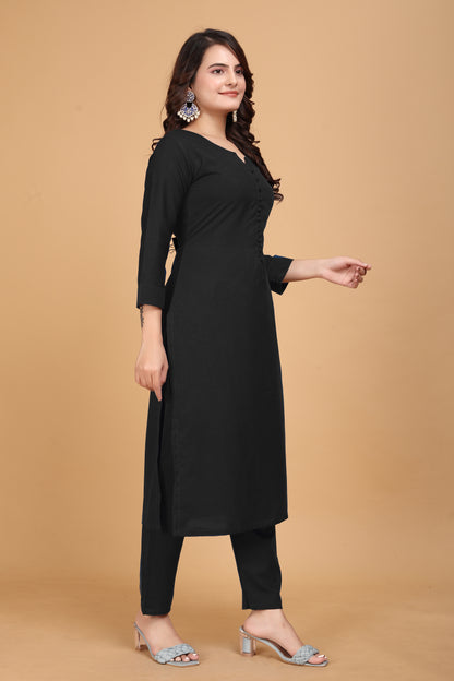 ROSHNI RAYON KURTI AND PANT SET BLACK