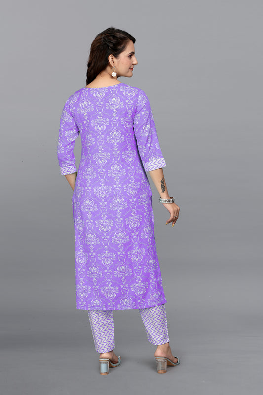 VANSHITA PRINTED KURTI AND PANT SET PURPLE